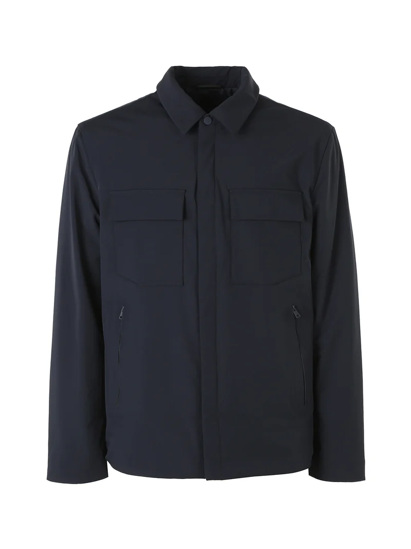 Cappotto corto da uomo impermeabile con colletto e bottoni - blu scuro