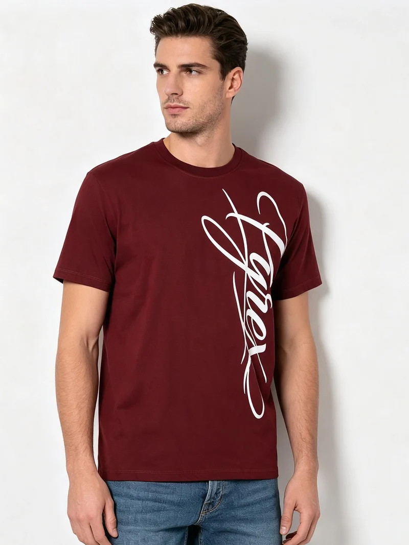 T-shirt da uomo in cotone con logo e scollo tondo - bordeaux