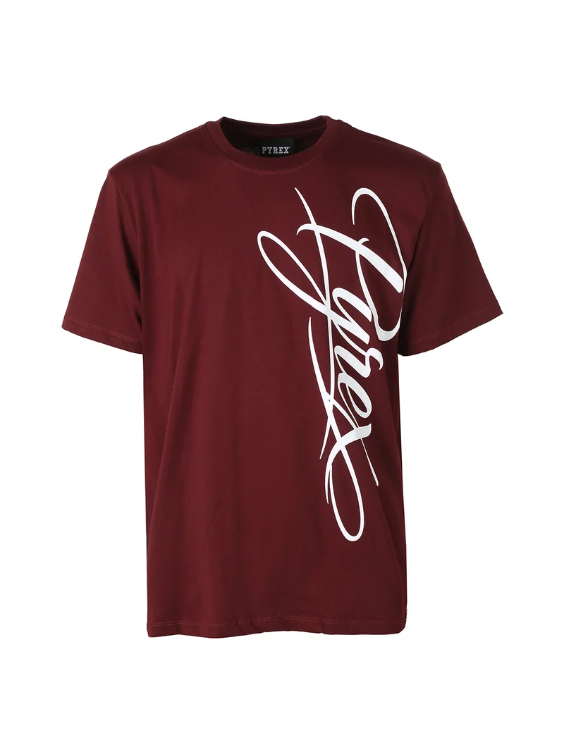 T-shirt da uomo in cotone con logo e scollo tondo - bordeaux
