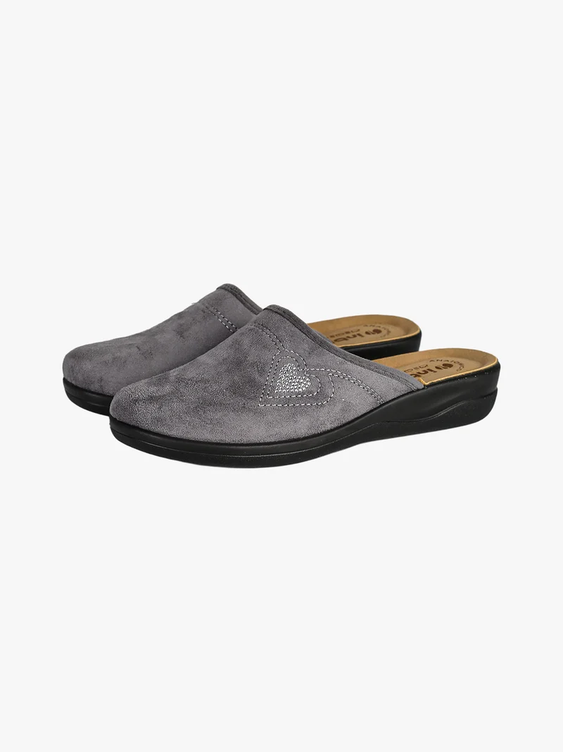 Pantofole donna in velluto con cuore di strass - grigio