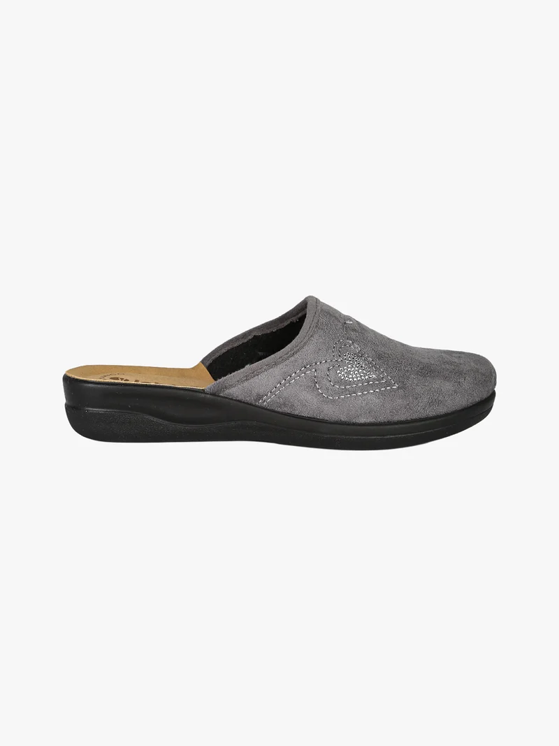 Pantofole donna in velluto con cuore di strass - grigio