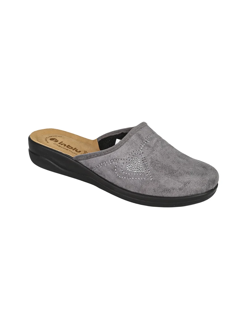 Pantofole donna in velluto con cuore di strass - grigio