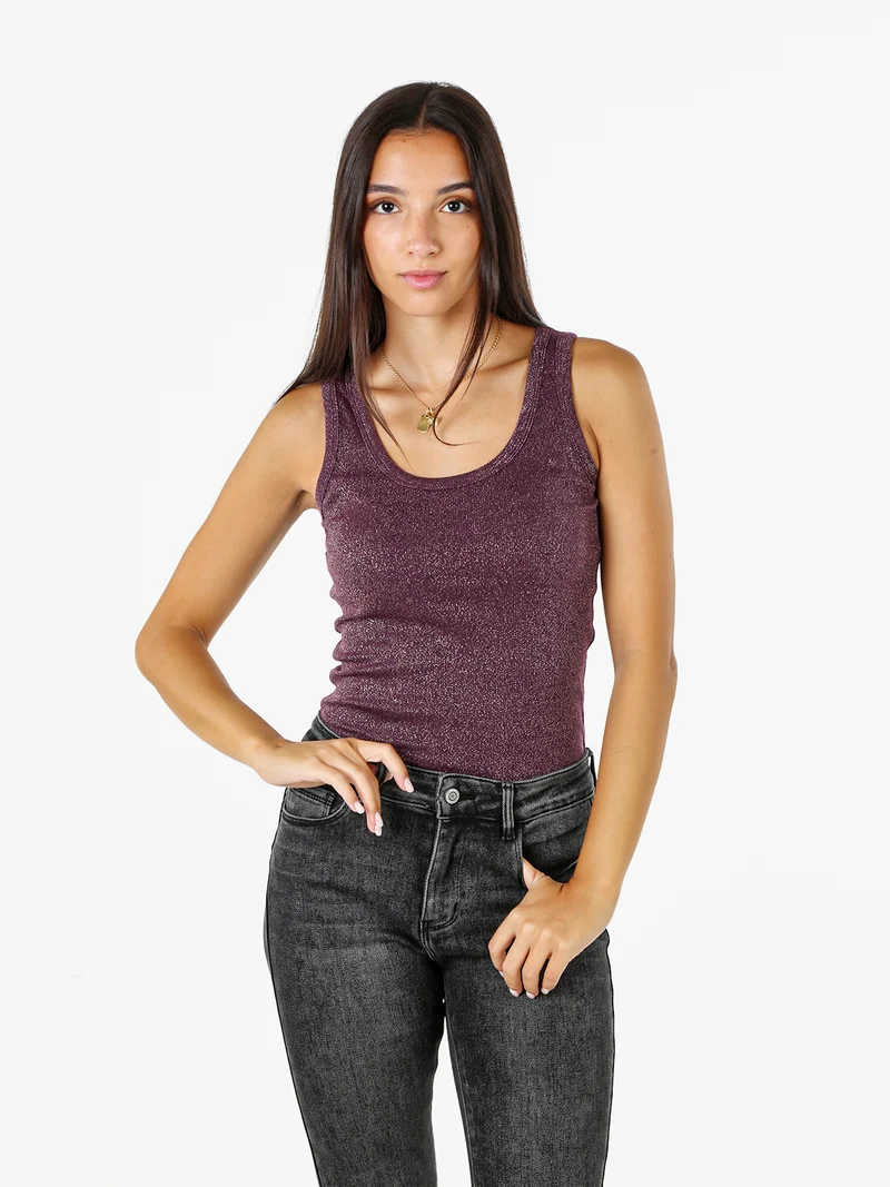 Top girocollo da donna in lurex - viola