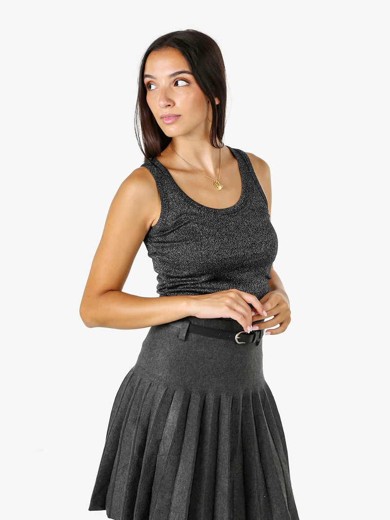 Top girocollo da donna in lurex - nero