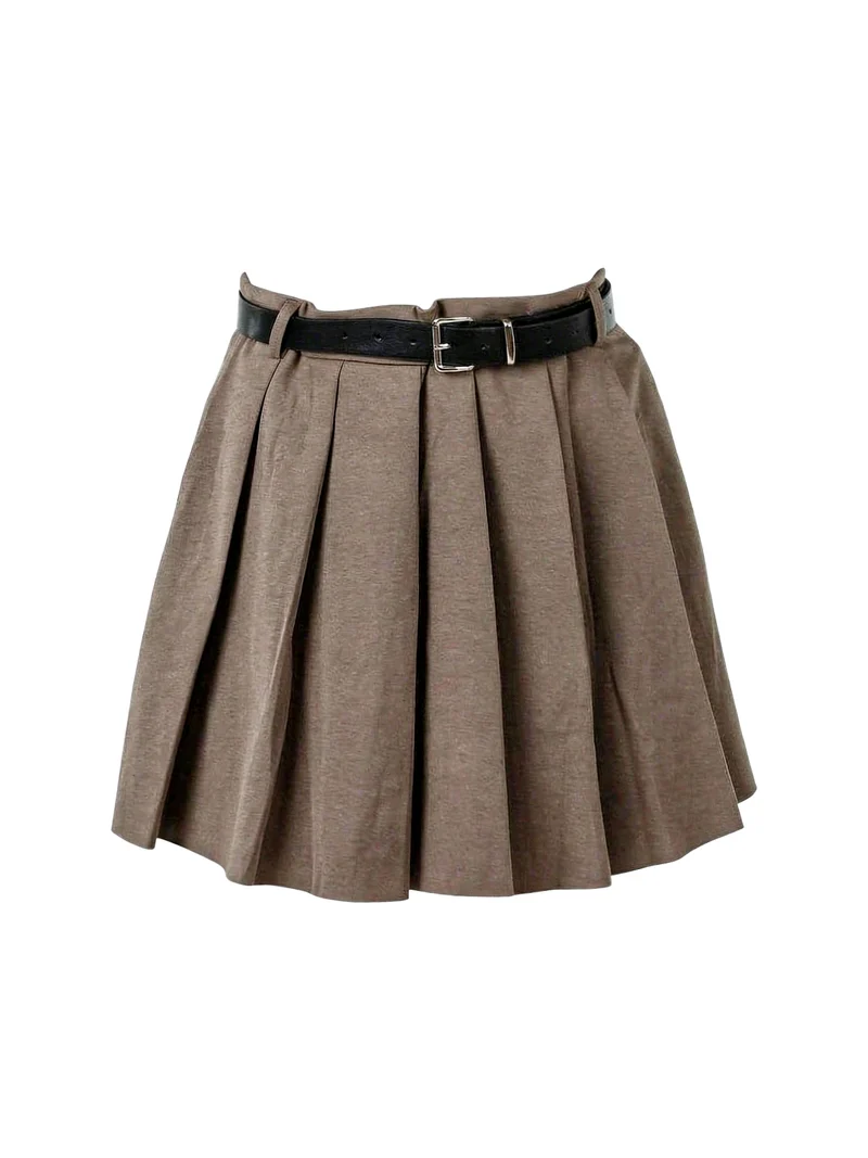 Gonna a pantalone da donna con pieghe e cintura - marrone