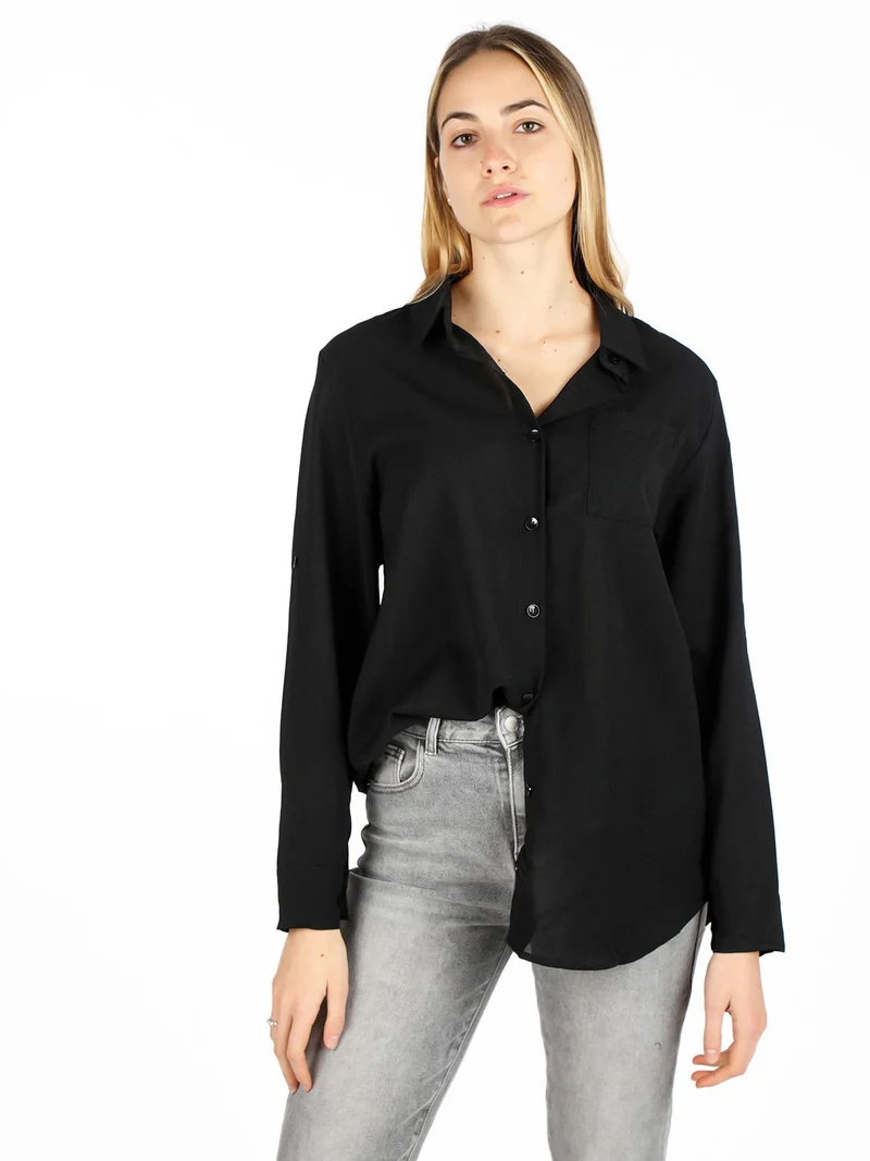 Camicia donna oversize con taschino - nero