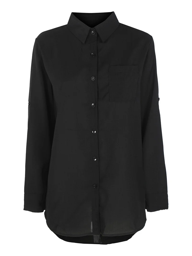 Camicia donna oversize con taschino - nero