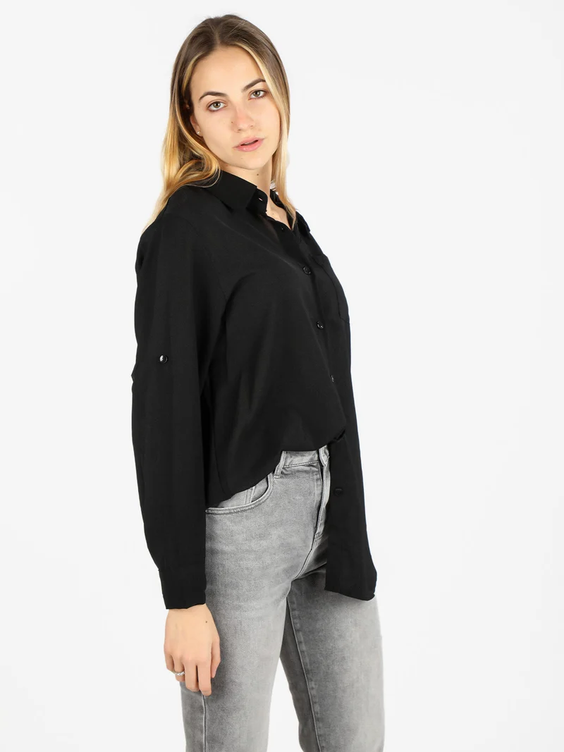 Camicia donna oversize con taschino - nero