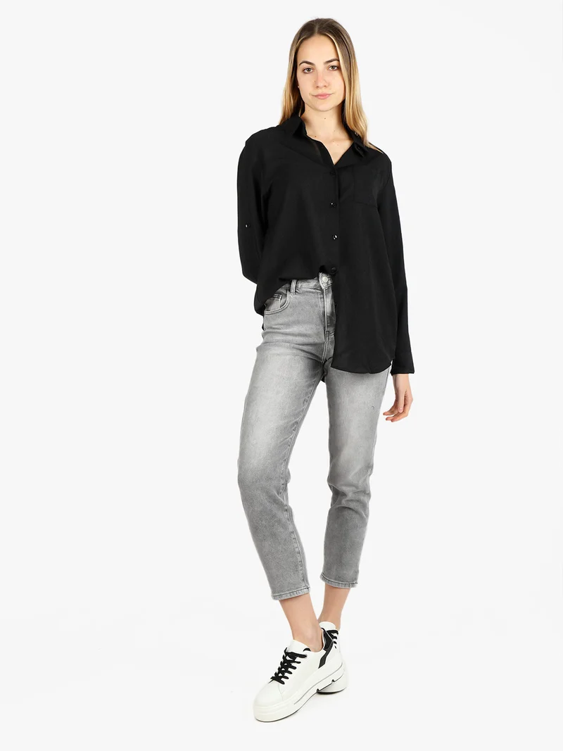Camicia donna oversize con taschino - nero