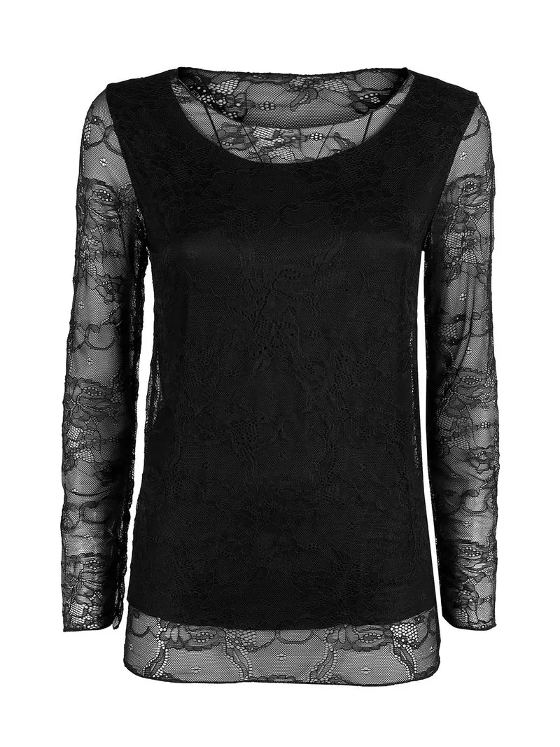 Top donna in pizzo a maniche lunghe - nero