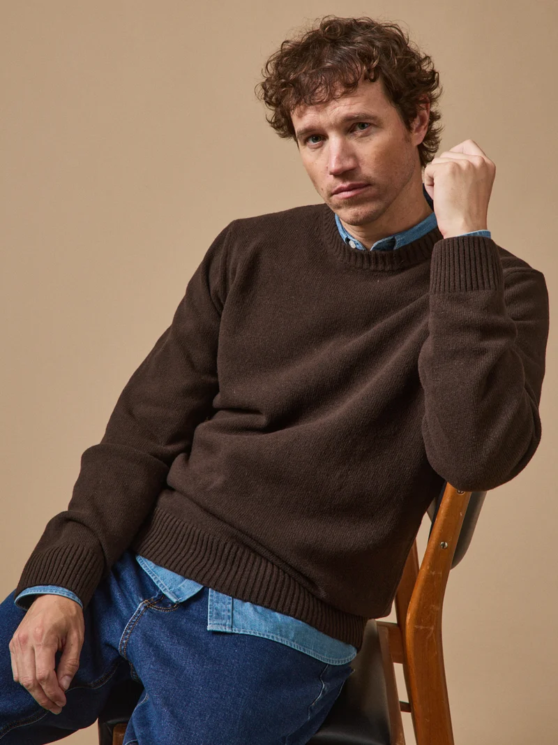 Herrenpullover mit Rundhalsausschnitt aus Wollgemisch