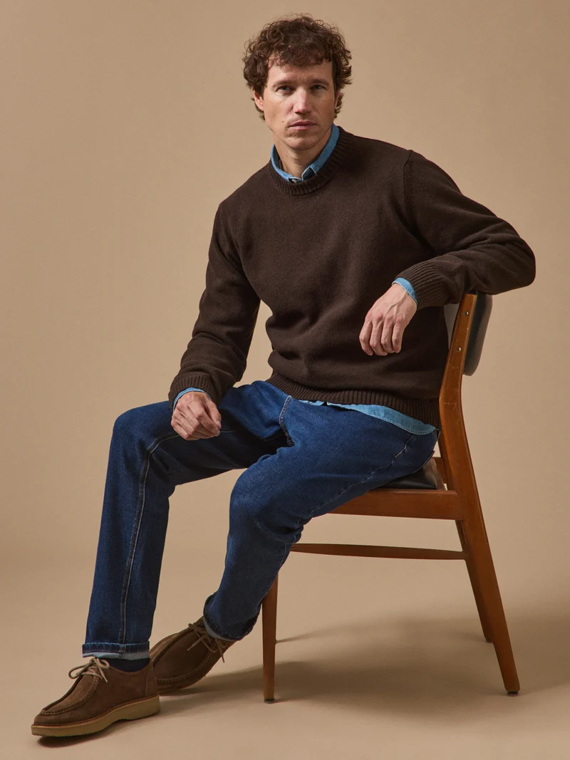 Herrenpullover mit Rundhalsausschnitt aus Wollgemisch
