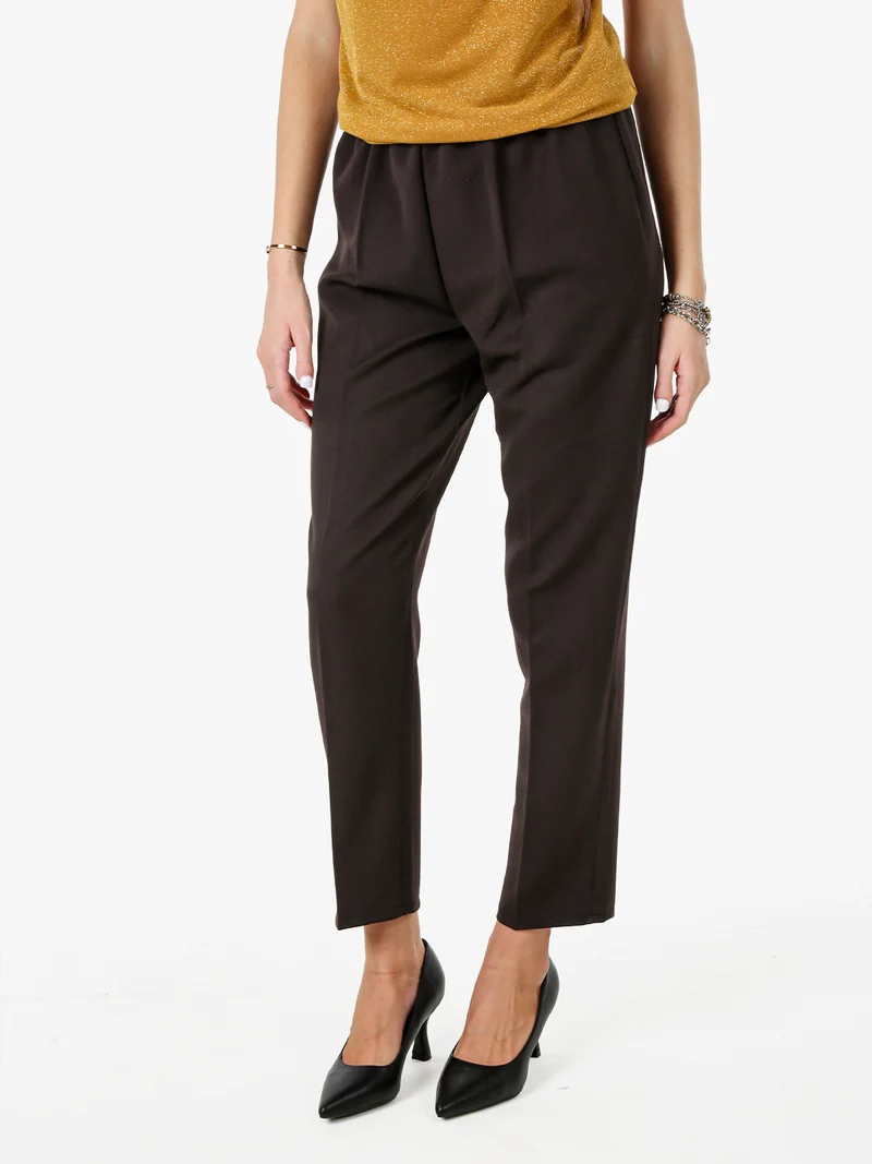 Pantaloni classici da donna con elastico in vita - moro