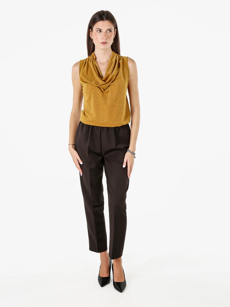 Pantaloni classici da donna con elastico in vita - moro