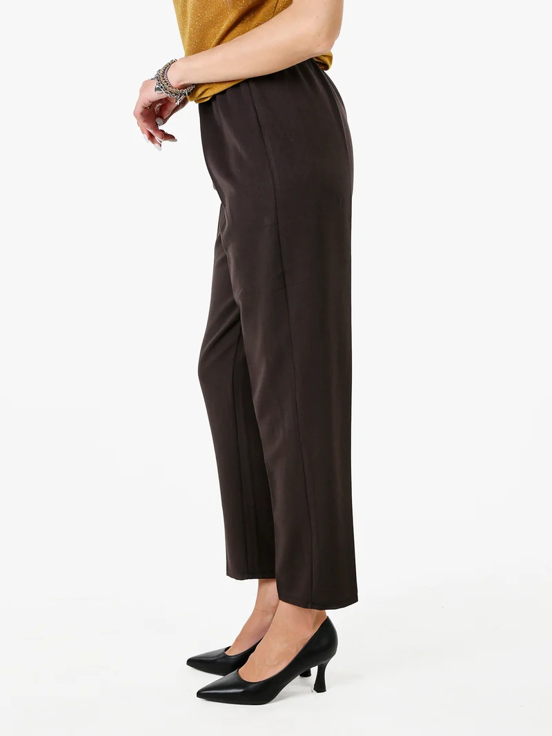 Pantaloni classici da donna con elastico in vita - moro