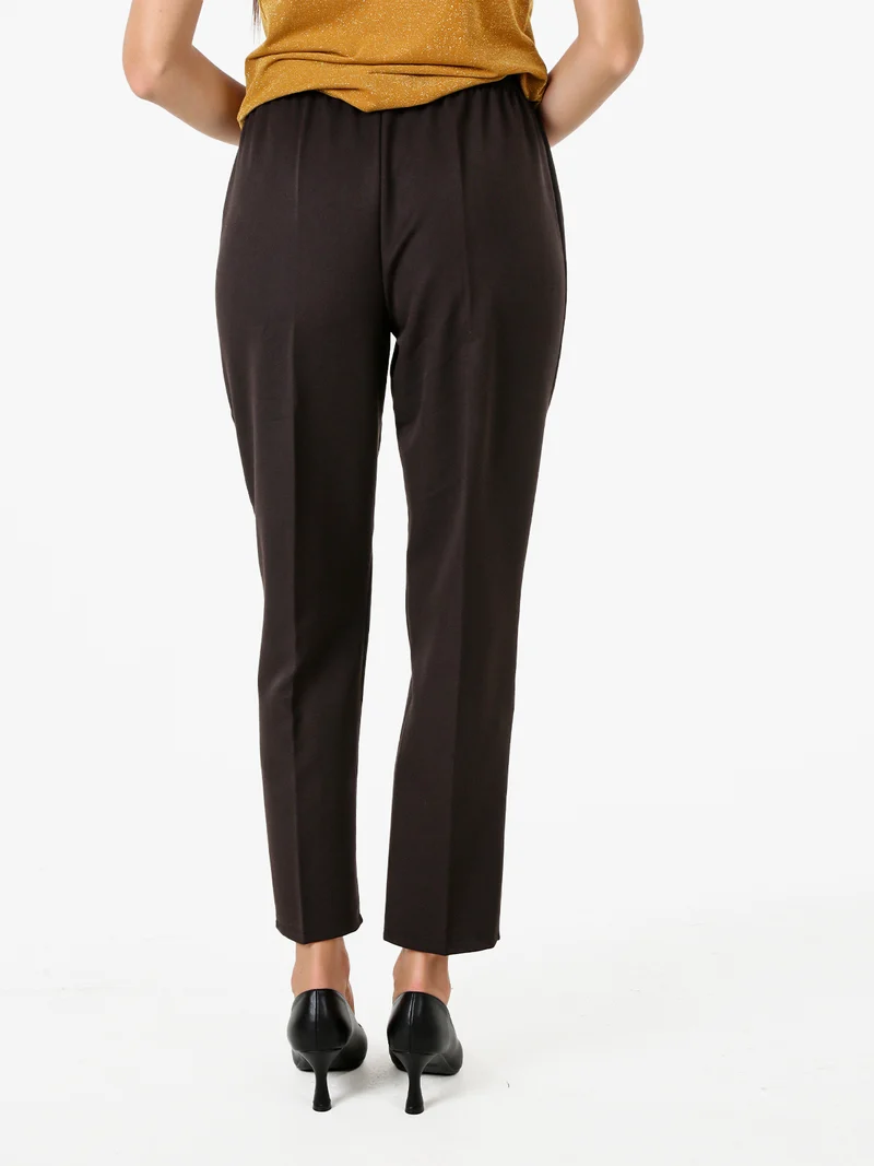 Pantaloni classici da donna con elastico in vita - moro