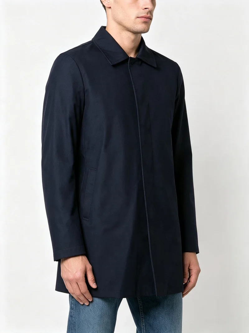Cappotto da uomo impermeabile con bottoni - blu scuro