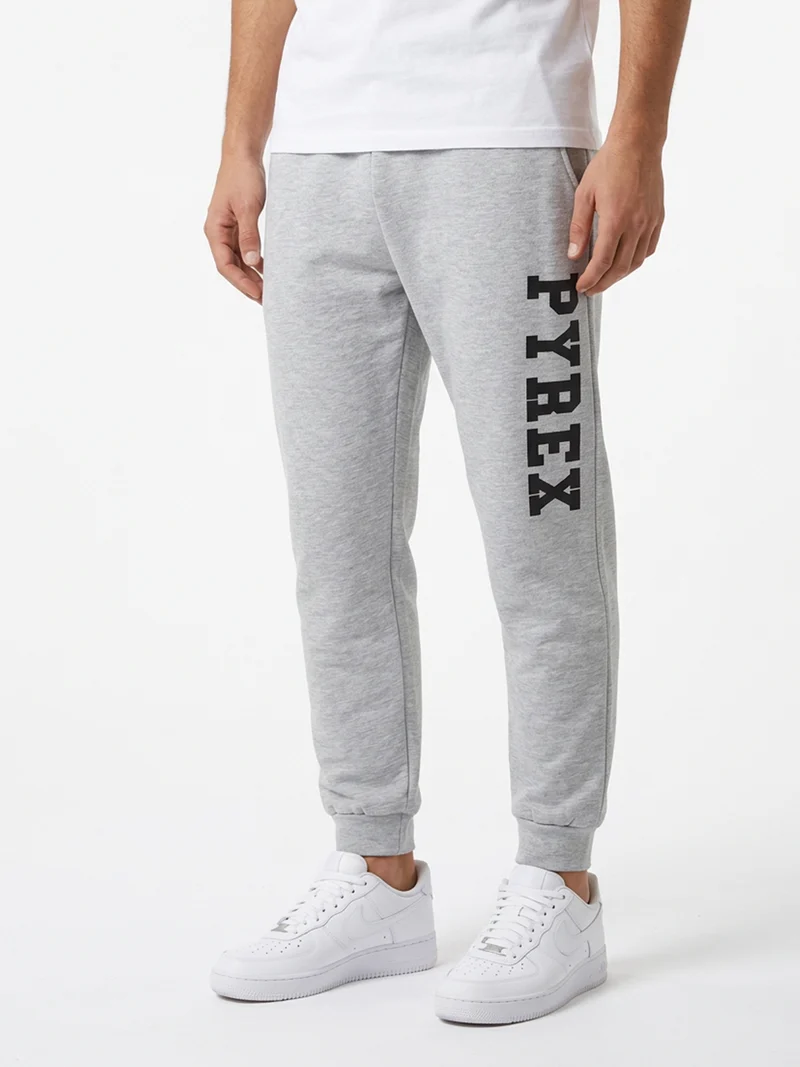Pantaloni sportivi da uomo in felpa con polsini e logo - grigio