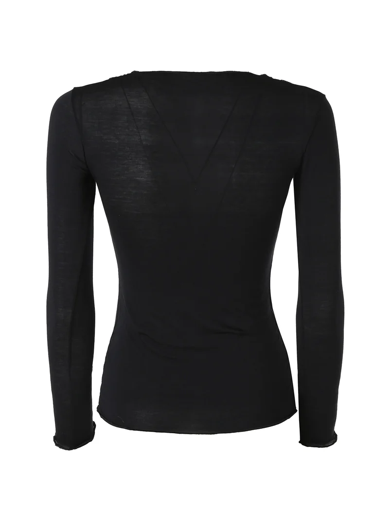 PERLA Maglia donna a maniche lunghe in misto cashmere con scollo in pizzo - nero