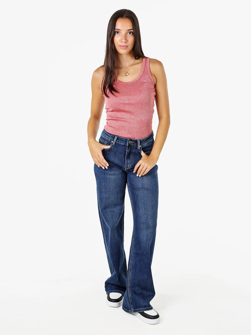 Top girocollo da donna in lurex - fragola