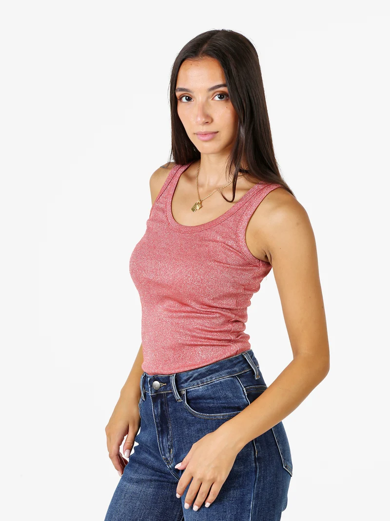 Top girocollo da donna in lurex - fragola