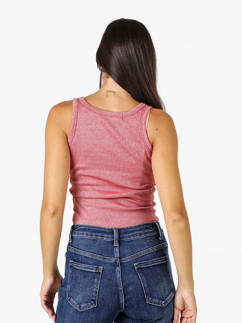 Top girocollo da donna in lurex - fragola