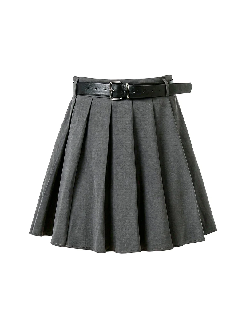 Gonna a pantalone da donna con pieghe e cintura - grigio