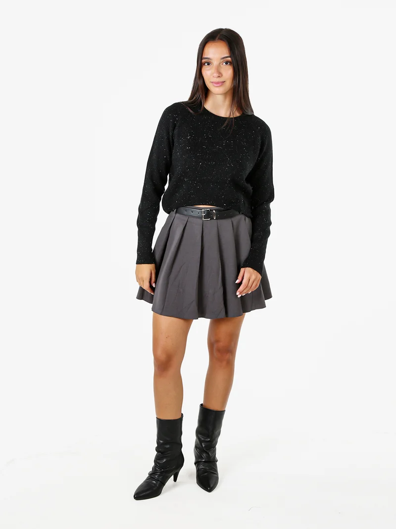 Gonna a pantalone da donna con pieghe e cintura - grigio