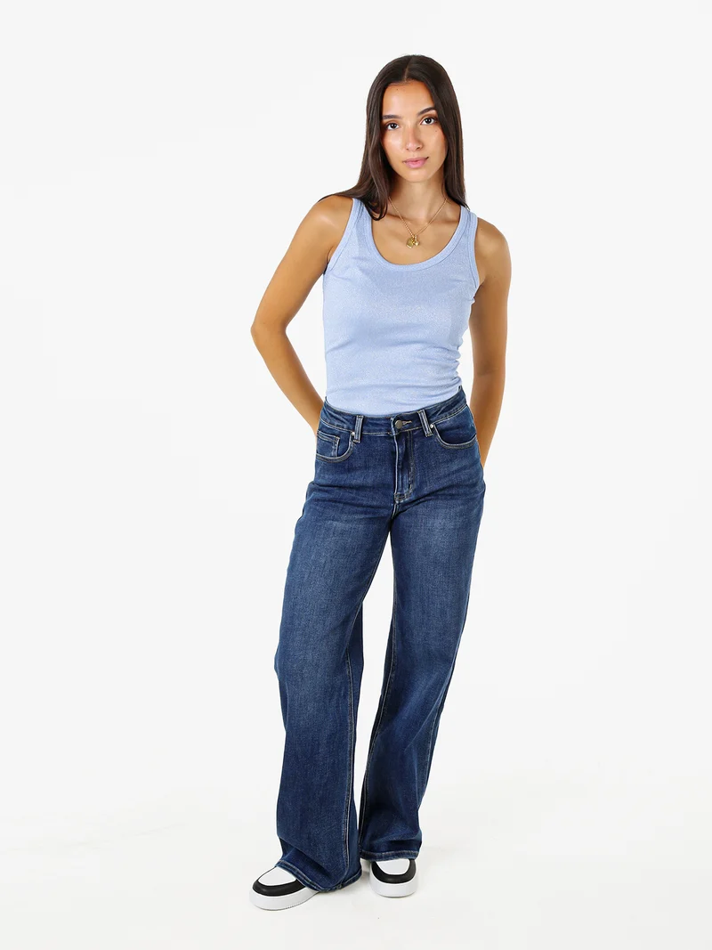 Top girocollo da donna in lurex - azzurro