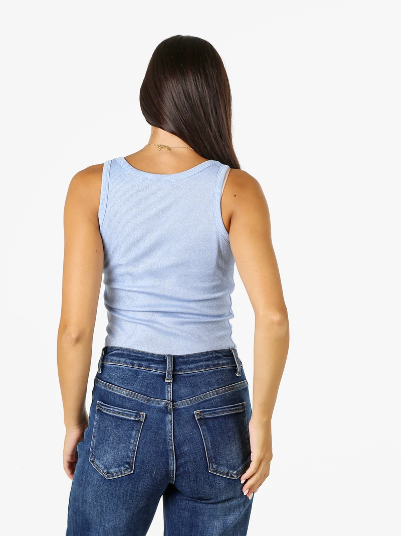 Top girocollo da donna in lurex - azzurro