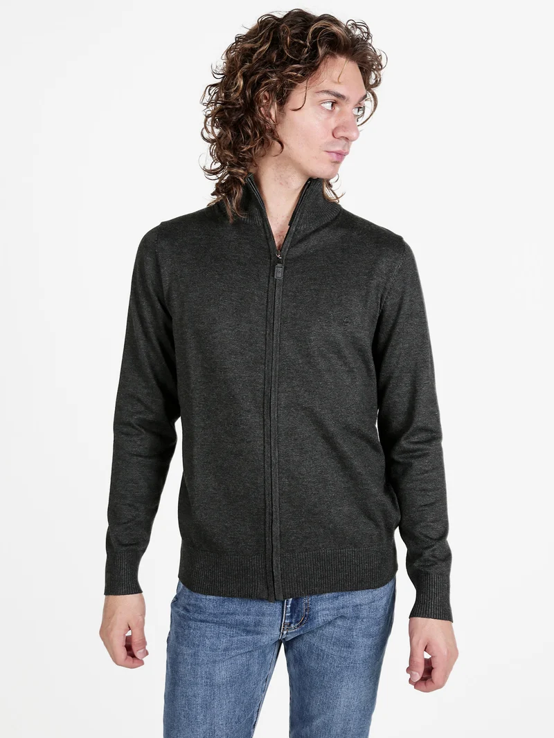 Cardigan uomo in maglia con zip - antracite