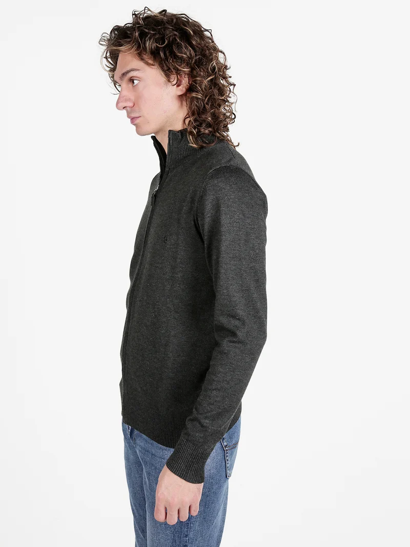 Cardigan uomo in maglia con zip - antracite