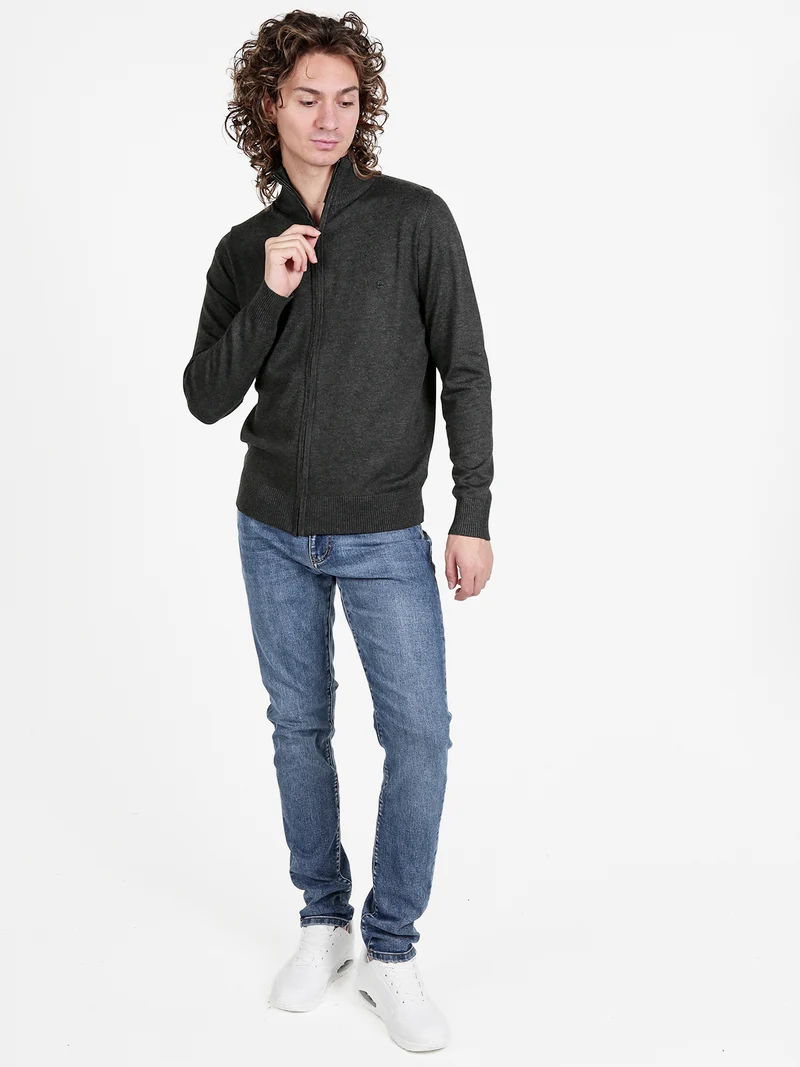 Cardigan uomo in maglia con zip - antracite