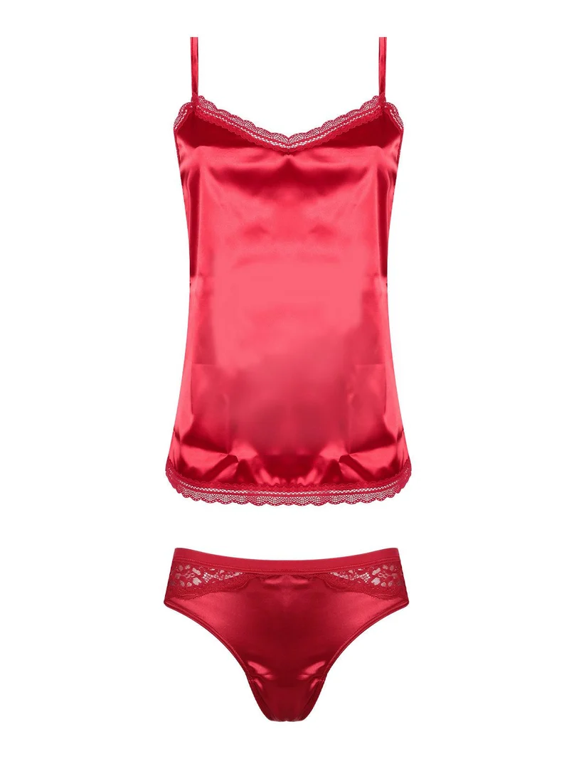 Coordinato intimo donna effetto raso - rosso