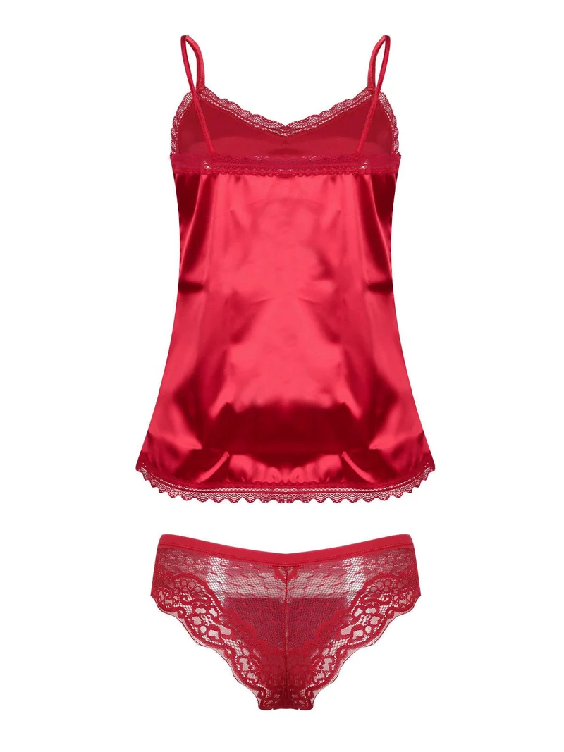 Coordinato intimo donna effetto raso - rosso