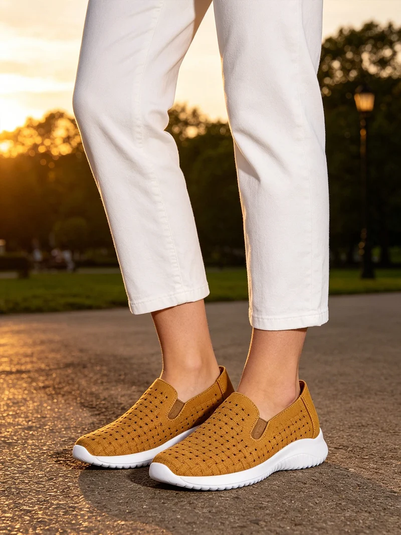Sneakers donna slip on traforate - cammello
