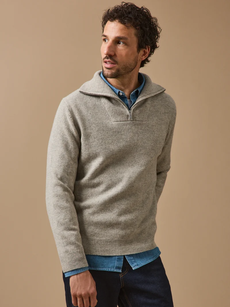 Herrenpullover mit Troyerkragen aus Merinowolle