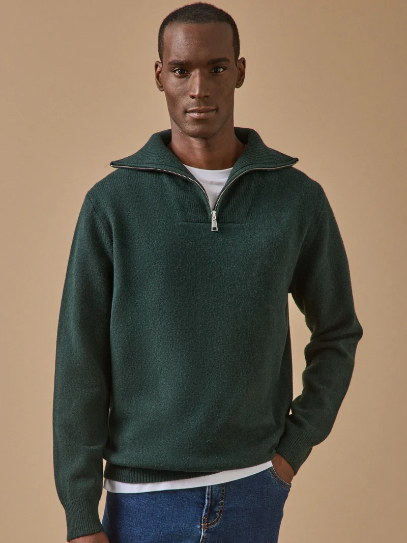Herrenpullover mit Troyerkragen aus Merinowolle
