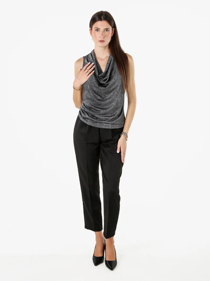 Pantaloni classici da donna con elastico in vita - nero