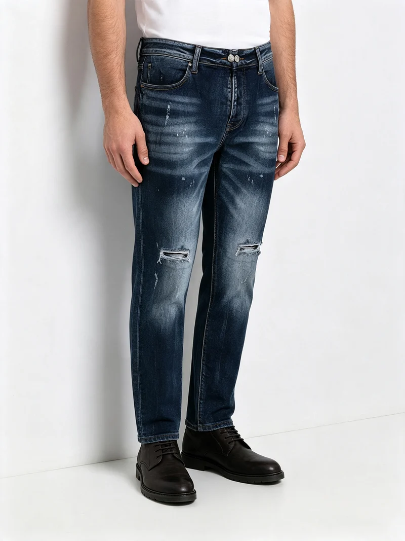 Jeans da uomo a vita bassa con strappi - avion