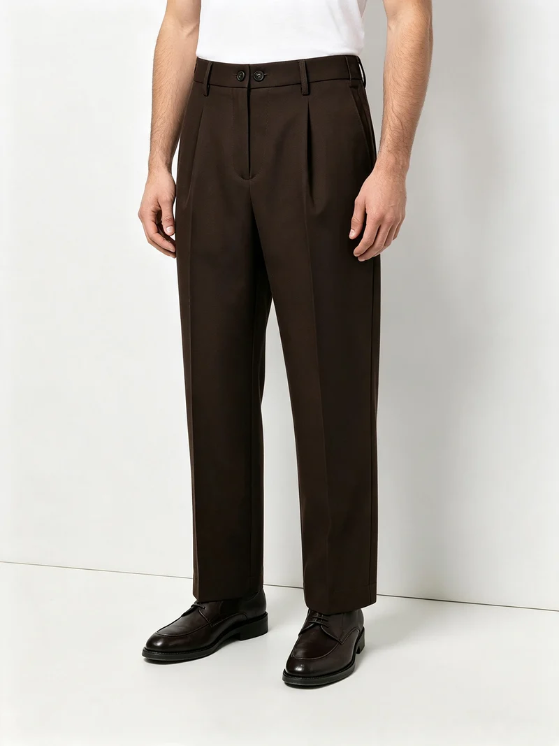 Pantaloni sartoriali da uomo a gamba larga con piega - moro