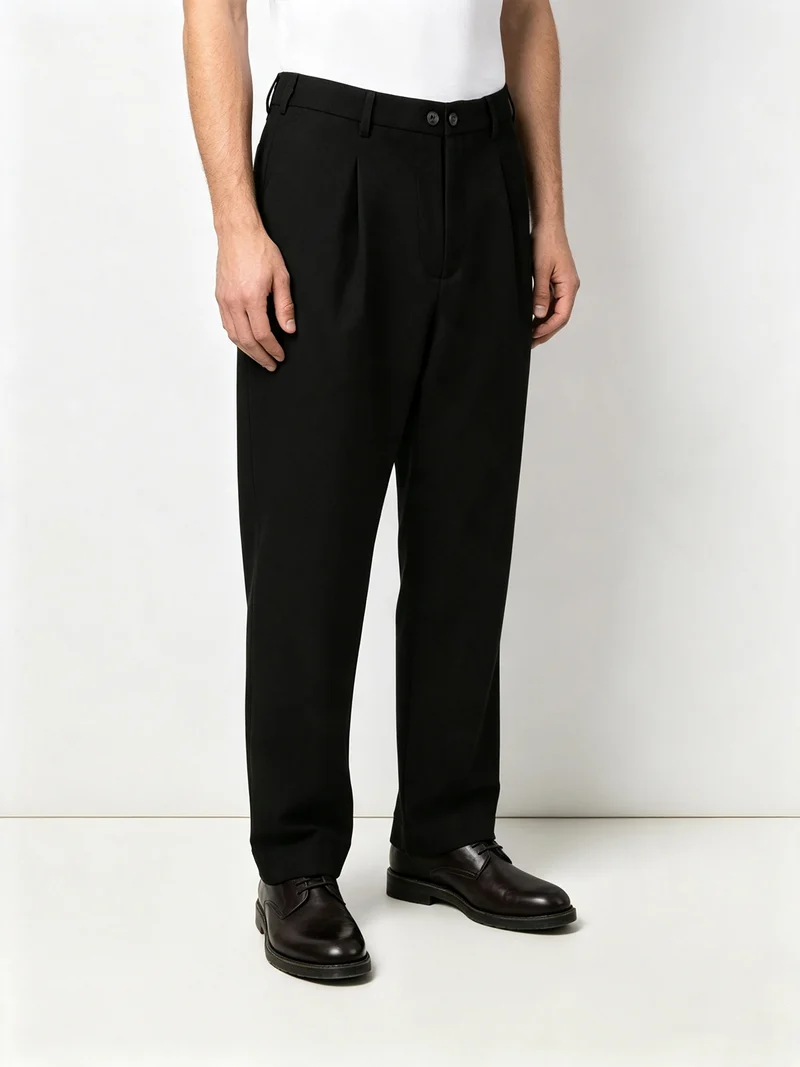 Pantaloni sartoriali da uomo a gamba larga con piega - nero