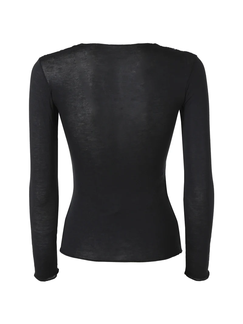 ELODIE Maglia donna a maniche lunghe in misto cashmere con inserto in pizzo - nero