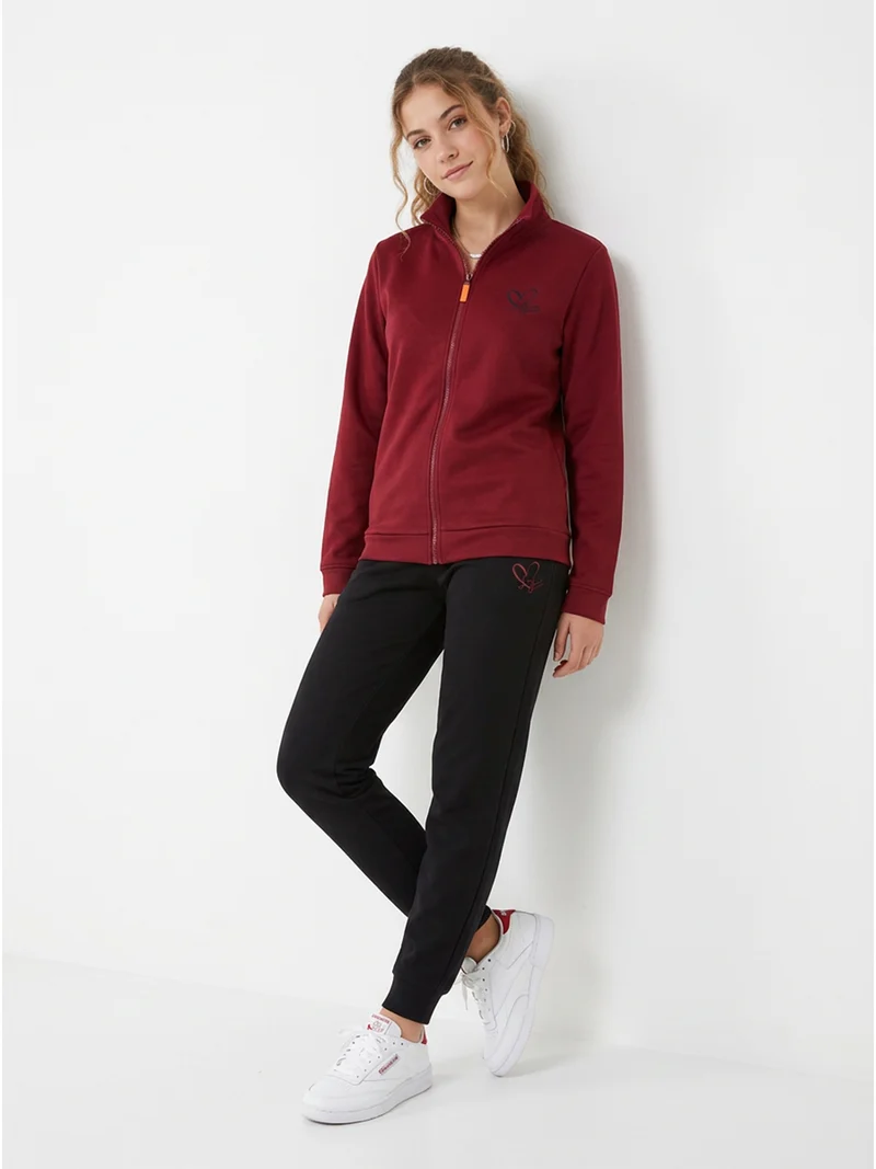 Completo tuta da donna in felpa 2 pezzi con zip intera e interno in caldo cotone - bordeaux