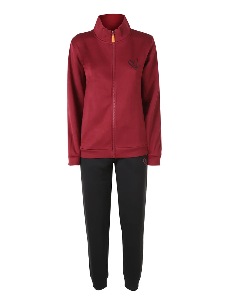 Completo tuta da donna in felpa 2 pezzi con zip intera e interno in caldo cotone - bordeaux