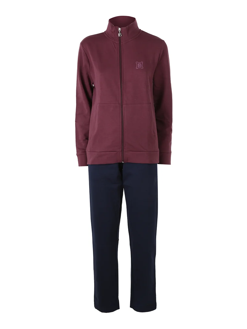Completo tuta da donna in felpa con zip intera e interno in caldo cotone - bordeaux
