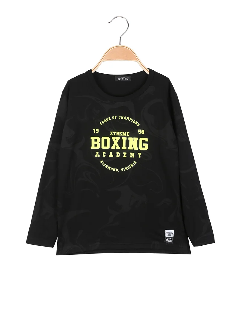 T-shirt girocollo da ragazzo a maniche lunghe con stampa - nero