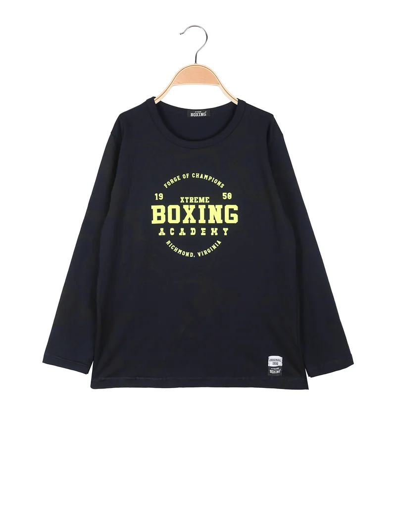 T-shirt girocollo da ragazzo a maniche lunghe con stampa - blu scuro