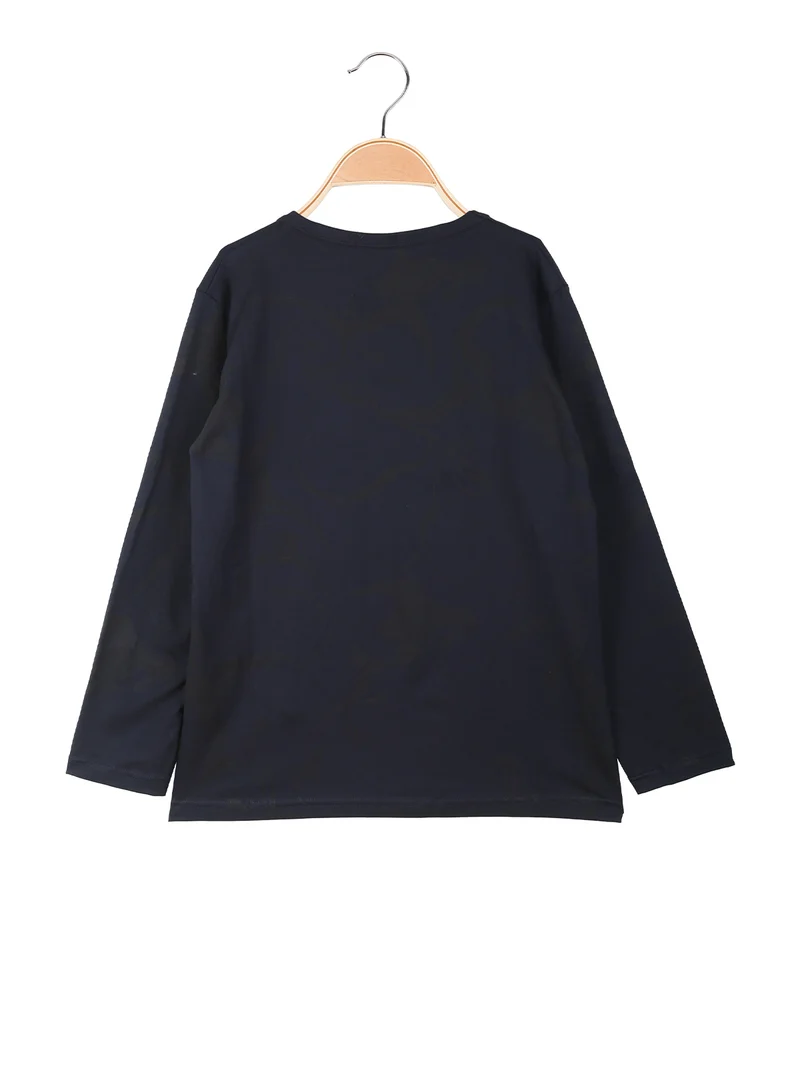 T-shirt girocollo da ragazzo a maniche lunghe con stampa - blu scuro