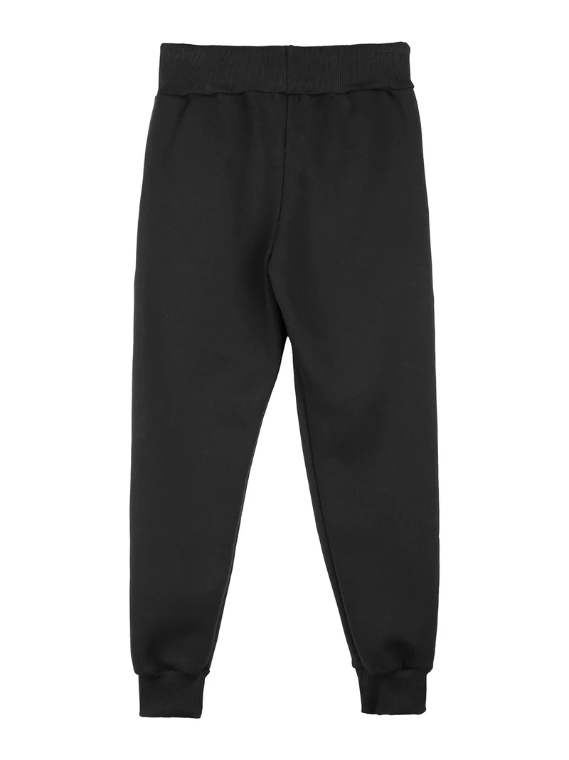 Pantaloni tuta da ragazzo in felpa con coulisse e polsini - nero
